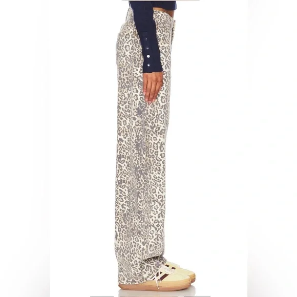 Lioness denim barrel jeans Medium Barrel Leg Leopard Print Pants Cream/Gray EUC - Picture 5 of 10